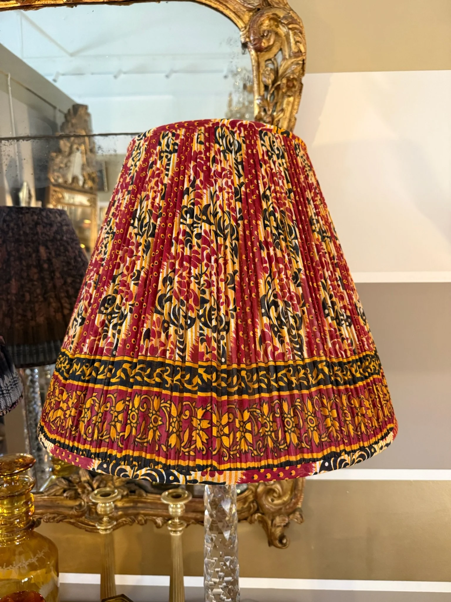 Vintage Sari Gathered Lampshade in Sang de Boeuf Red - Single