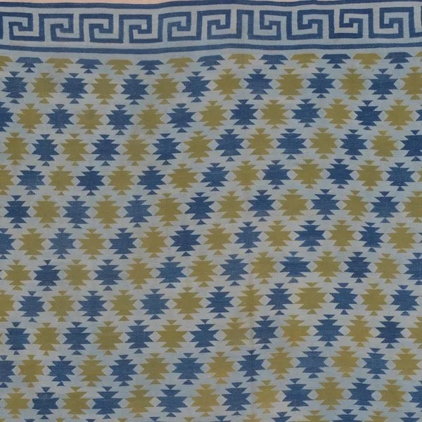 Antique Indian Greek Key Border Dhurrie