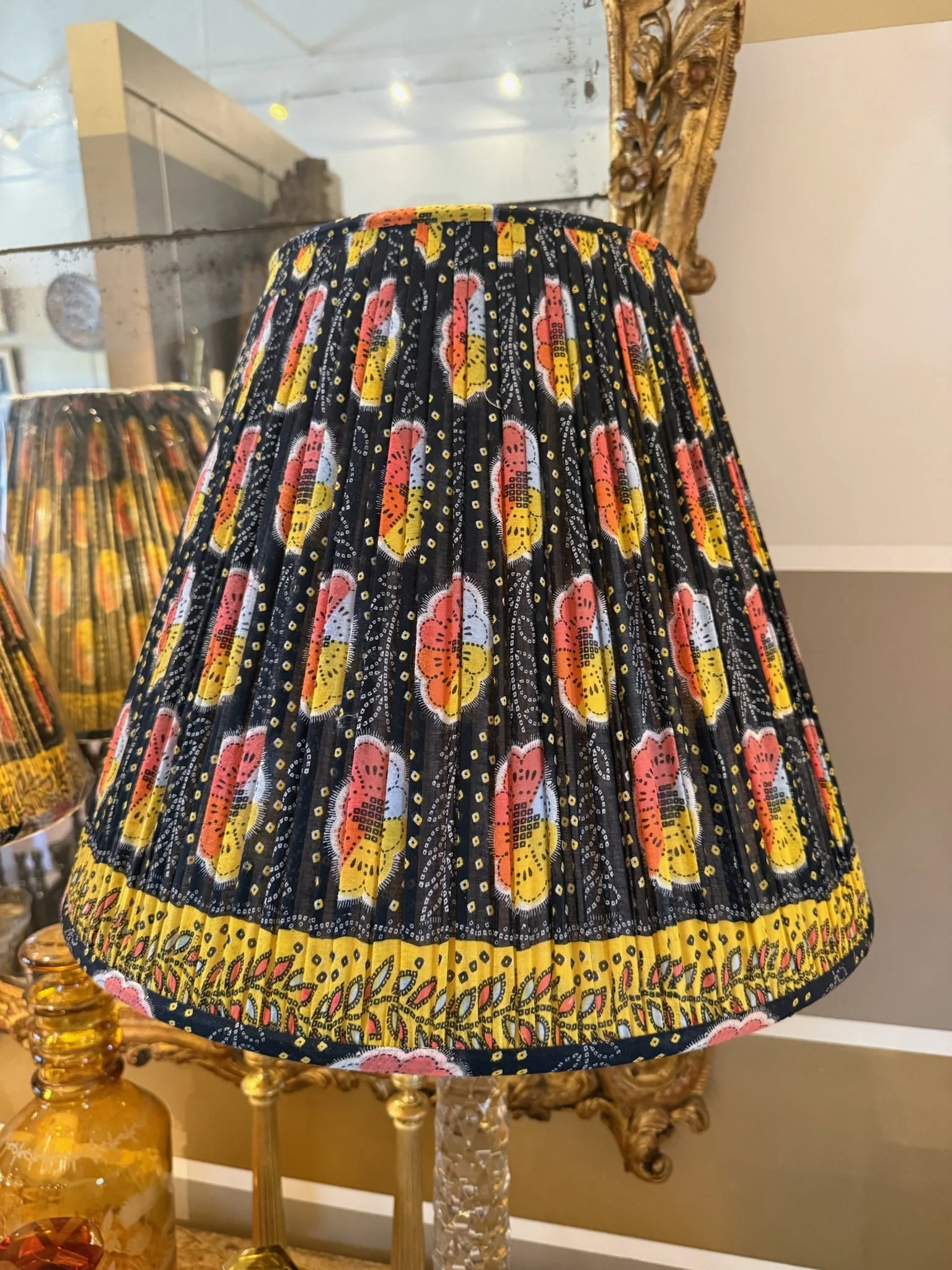 Vintage Gathered Sari Lampshades in Aztec Bloom - Pair