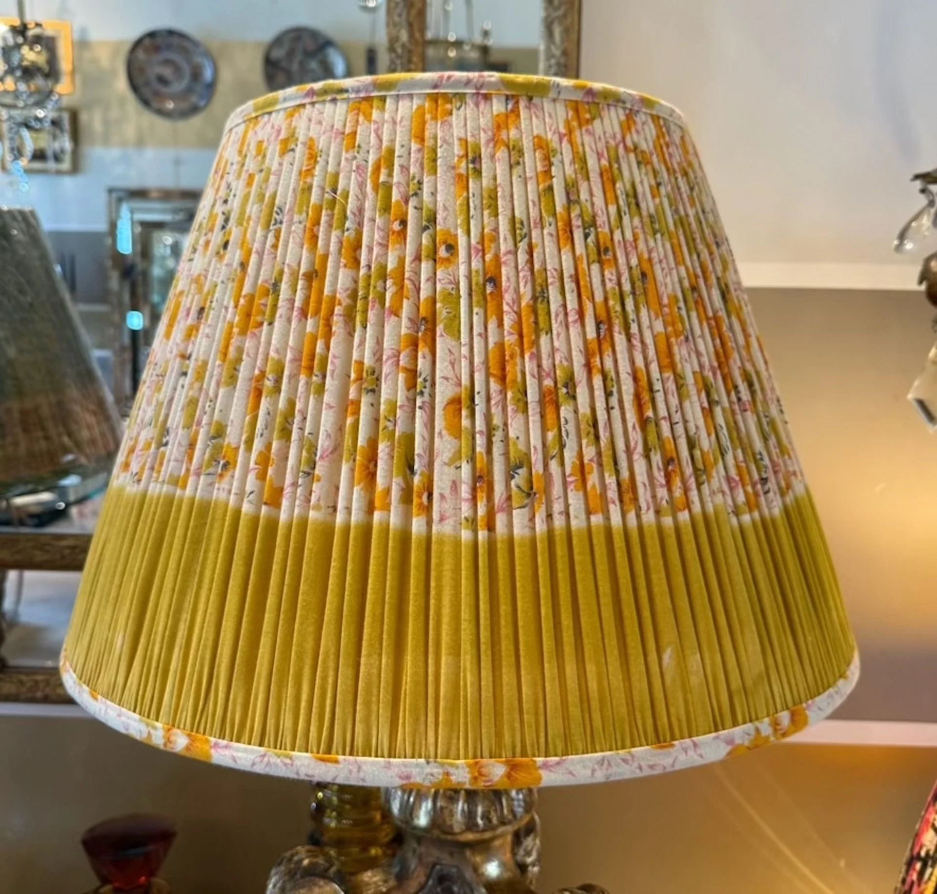 Vintage Sari Lampshade in 'Golden Meadow' - Pair