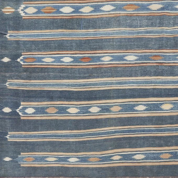 Antique Indian Rare Striped Dhurrie with Feathered Diamond