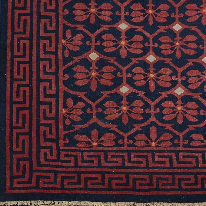 Antique Indian Lattice & Plantain Dhurrie