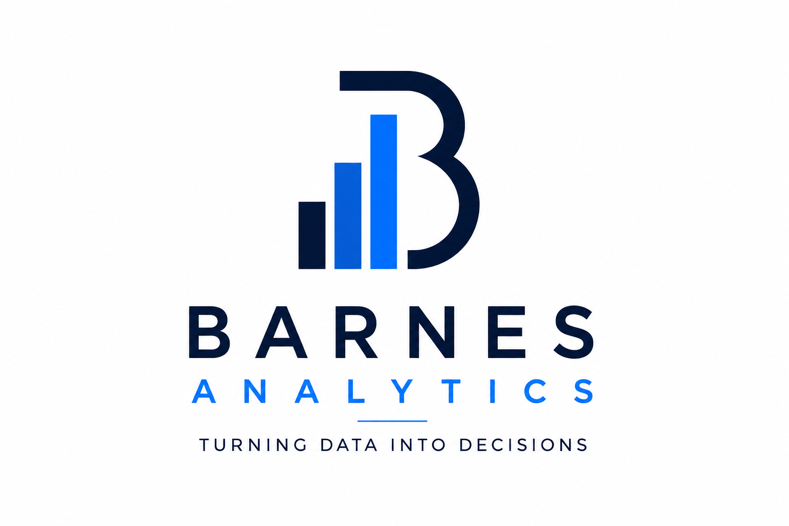 Logo for Barnes Analytics featuring a stylized bar chart forming the letter B, with the company name and slogan 'Turning Data Into Decisions' beneath.