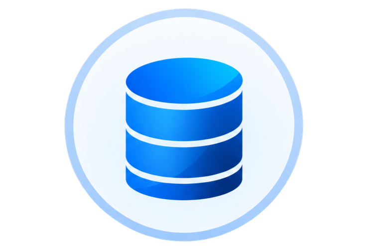 Icon of stacked blue disks representing a database or data storage.