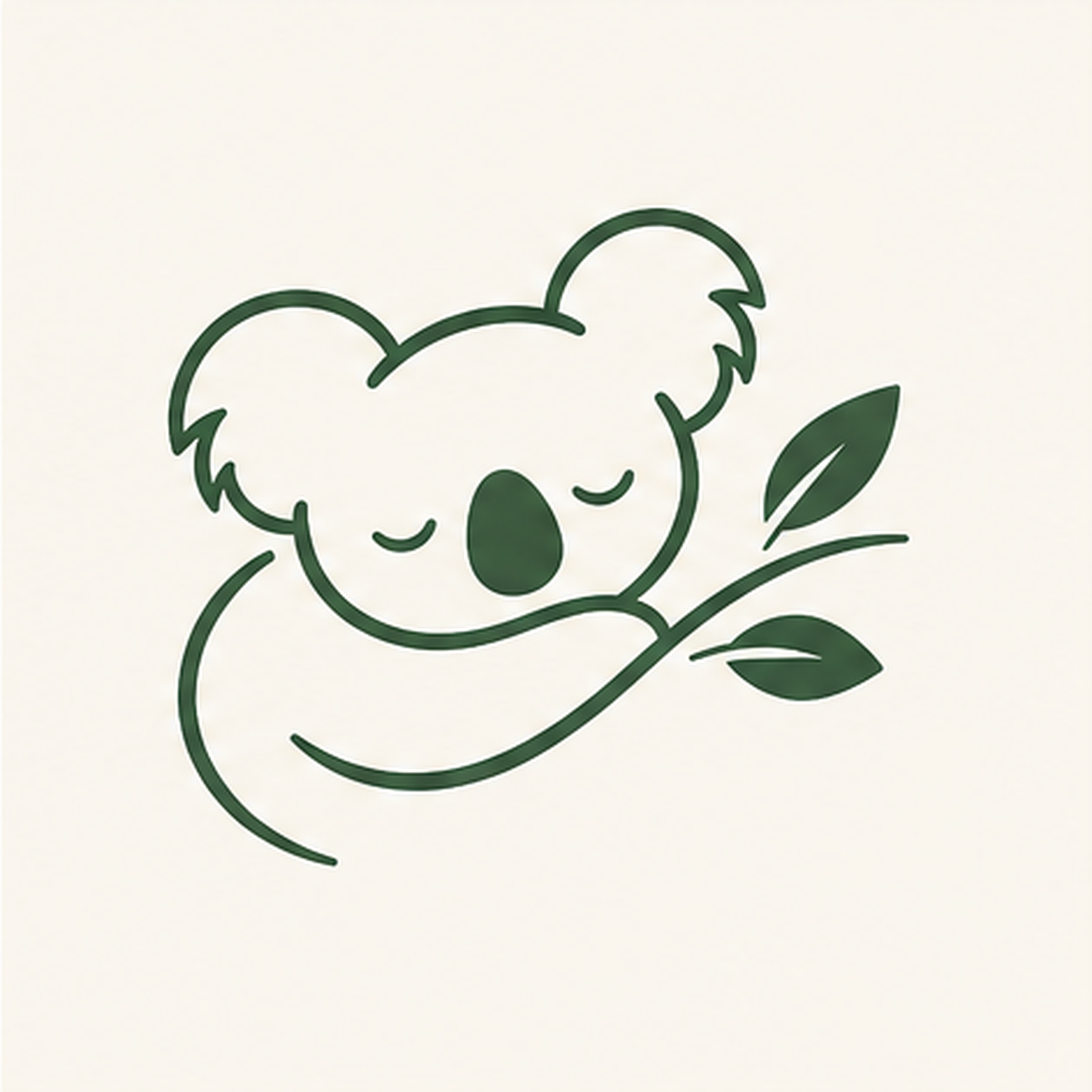 En minimalistisk illustrasjon av en koala som holder en grein med blader.