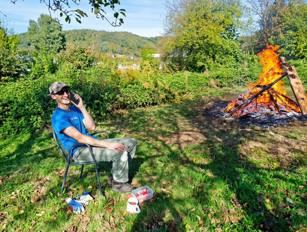 campfire outdoors phone call