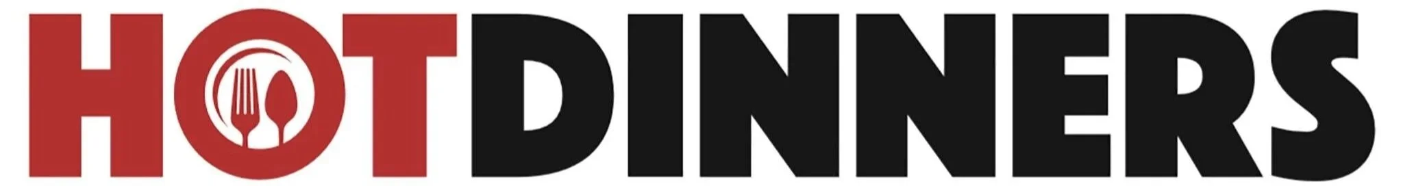 Graphic with the words 'HOT DINERS'; the 'O' in 'HOT' is stylized as a plate with a fork and spoon inside.