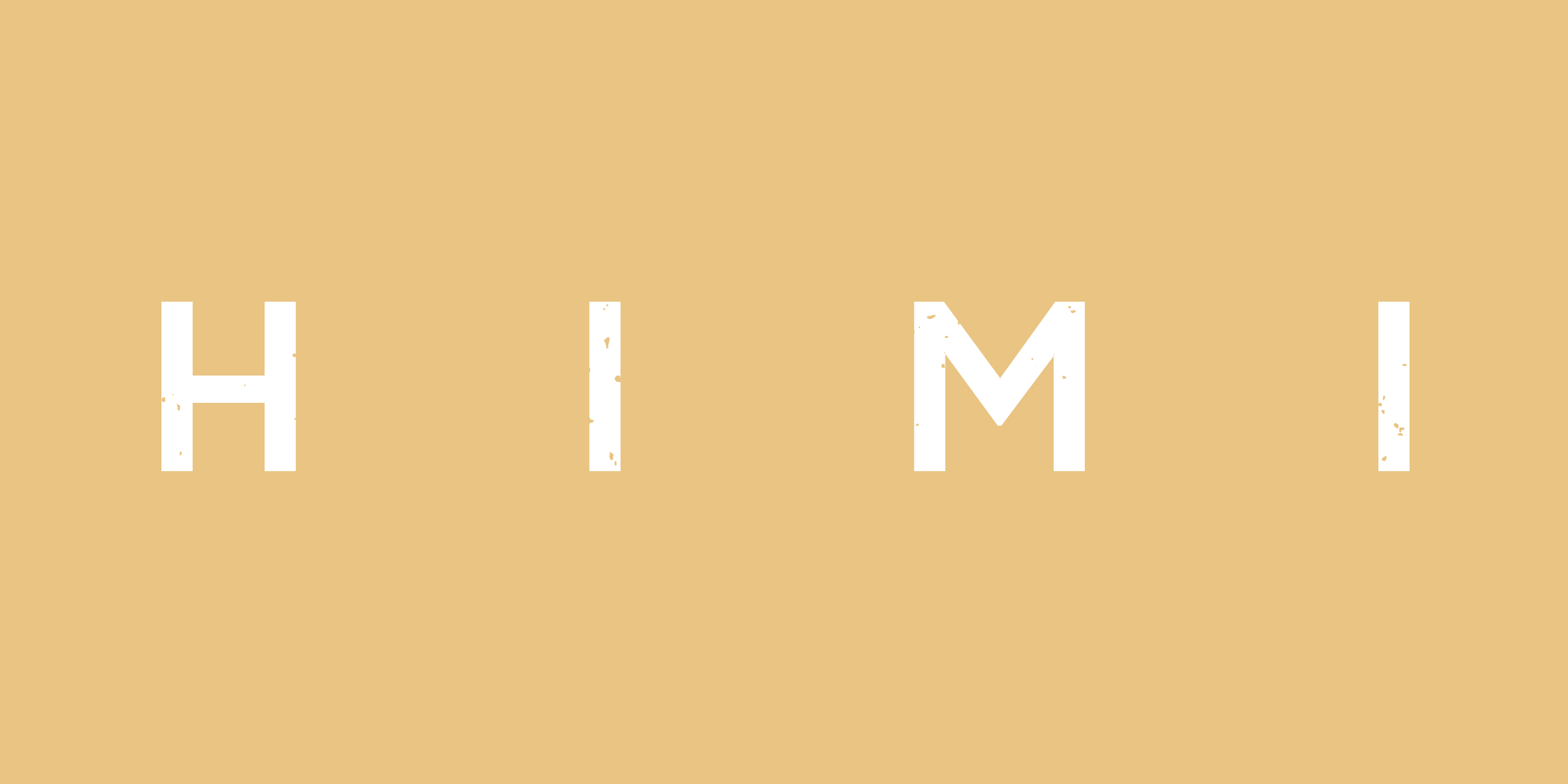 Text on tan background spelling 'HI MOM' with white, slightly distressed font.