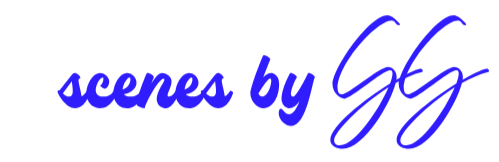 Text that reads 'scenes by GEF' in blue cursive on a black background.