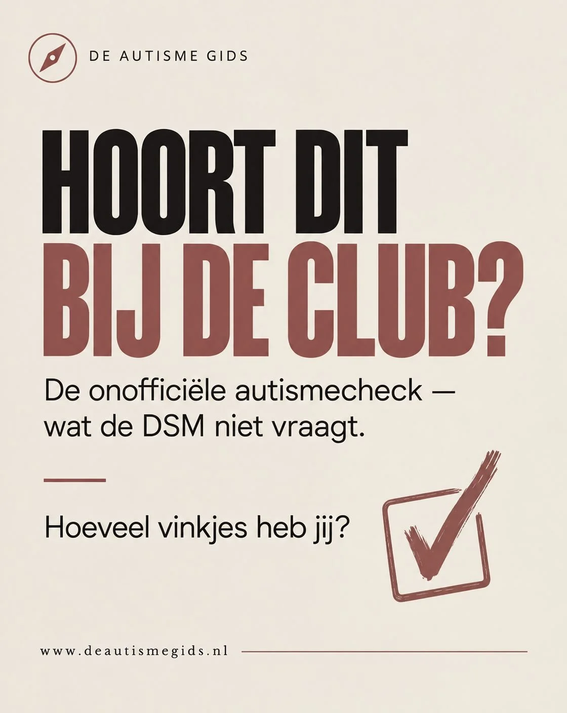 Even een wetenschappelijk verantwoorde test. Je hoeft alleen maar eerlijk &ldquo;ja&rdquo; te zeggen.

Geen diagnose. Geen score. Geen ingewikkelde uitleg.
Gewoon een verzameling vragen waarvan je bij sommige denkt: ja. Helaas wel.

Hoeveel had jij e