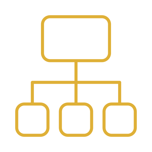 A simple digital diagram of an organizational chart with one top box connected to three lower boxes.