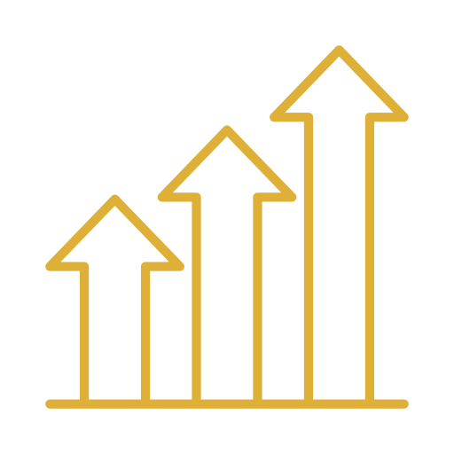 Four upward pointing arrows in gold, increasing in size from left to right, on a black background.