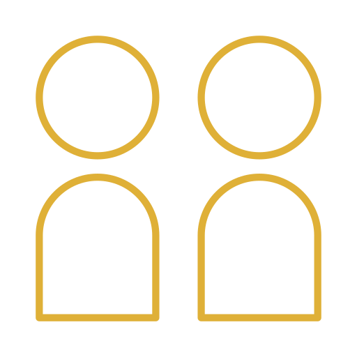 Two stylized human figures outlined in gold against a black background, with circles representing heads and rounded rectangles representing bodies.