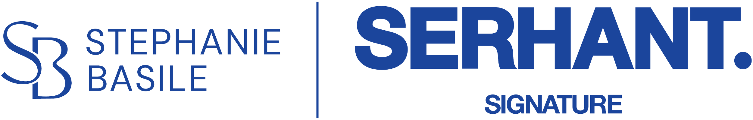 Stylized logo for Stephanie Basile Serhant, featuring initials and the name in bold blue text.