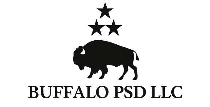 Logo of Buffalo PSD LLC featuring a buffalo silhouette and three stars above it.