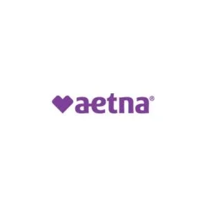Aetna logo with purple heart symbol and lowercase purple text.