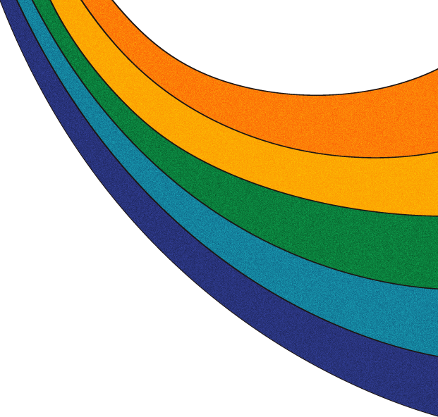 An upward-slanting technicolor rainbow pointing towards a revitalized conversation around art, bohemia, and counterculture.
