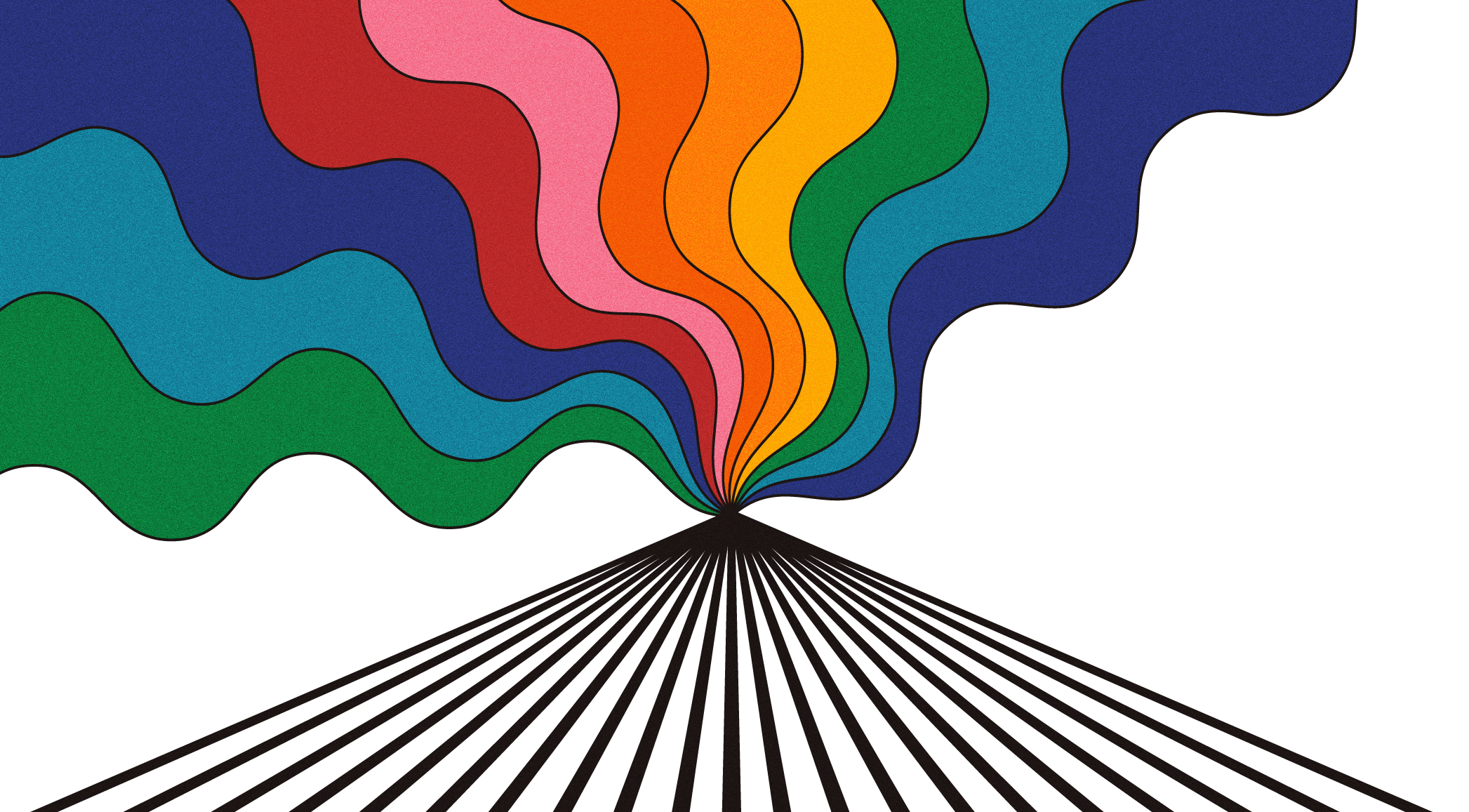 Abstract shape capturing the movement from black-and-white conformity to flowing, expressive color.
