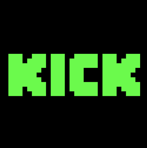 Pixelated green text spelling 'KICK' on a black background.