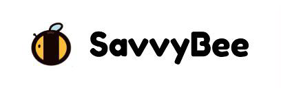 SavvyBee logo featuring a cartoon bee and bold text.