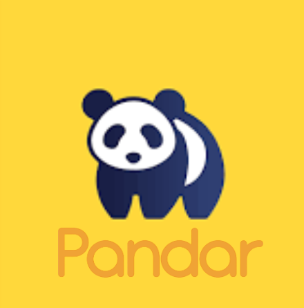 A cartoon panda bear on a yellow background with the word "Pandar" written in orange text.