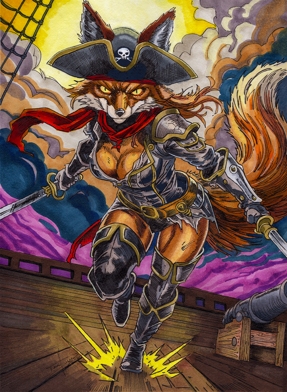 Foxy Pirate Girl - Illustrated for SoonerCon 2026 - Alcohol Marker on Bristol