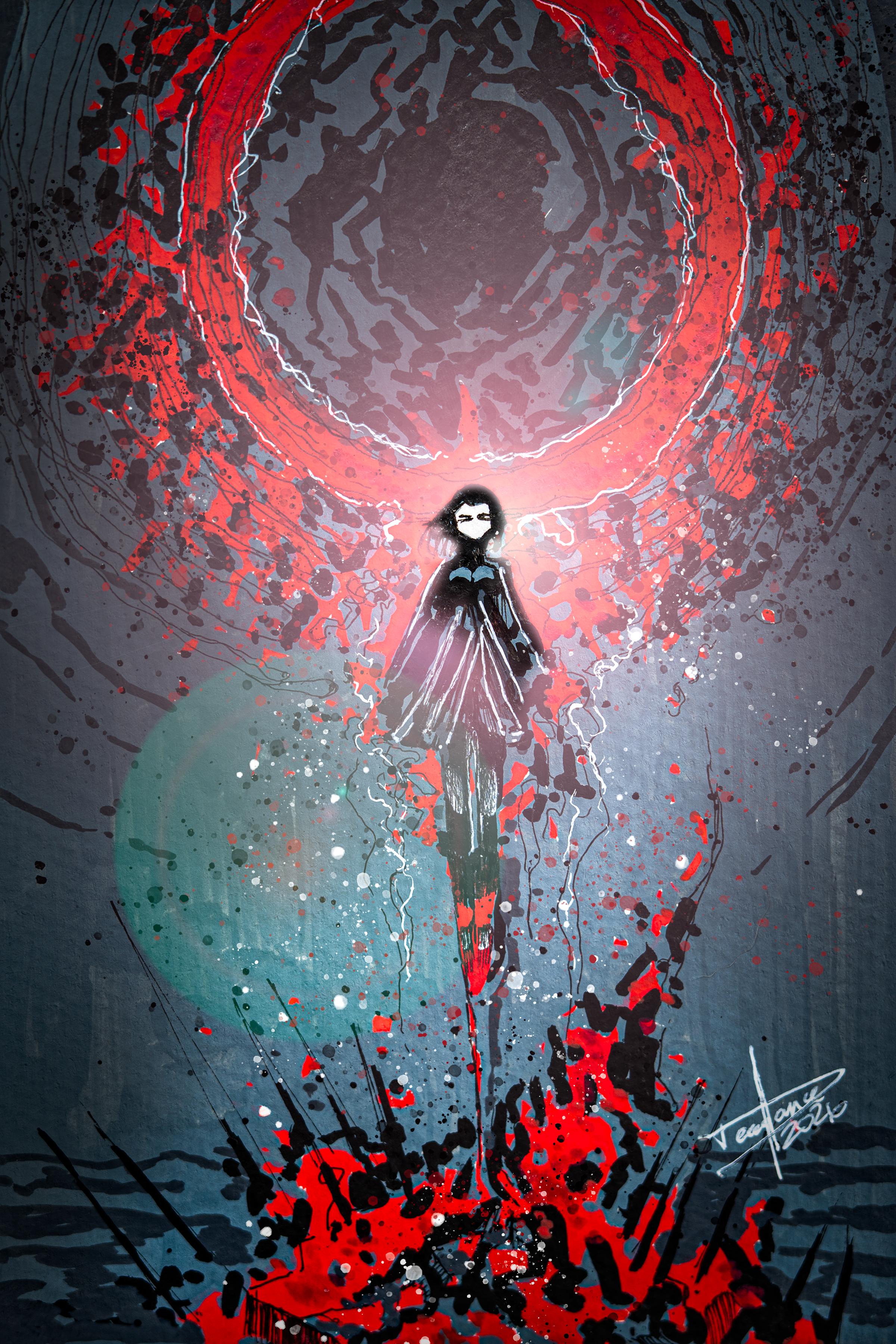Kinetic Breach - Acrylic Paint on Watercolor Paper with Post Digital Effects