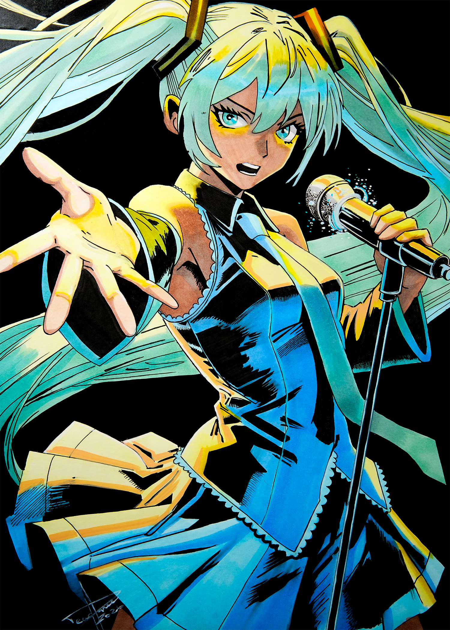 Hatsune Miku Performing - Alcohol Marker on Bristol