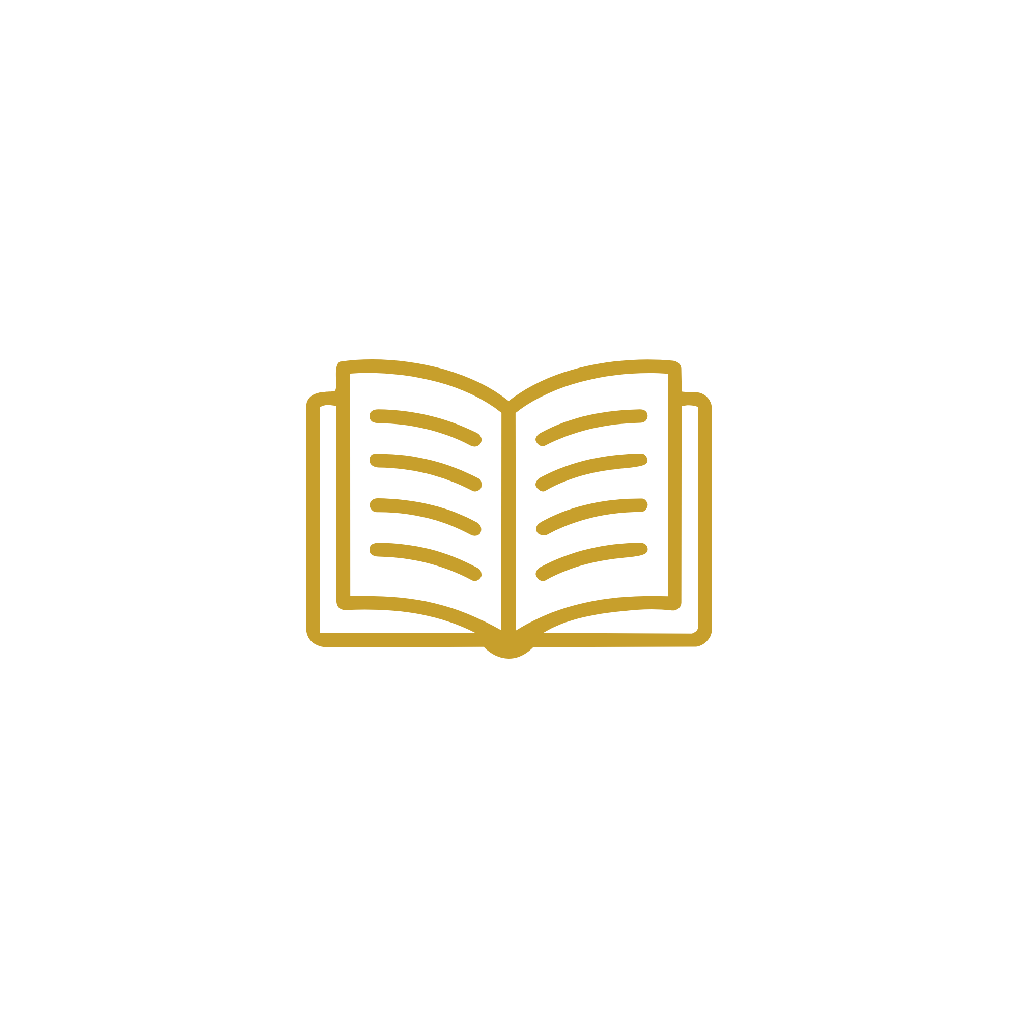 A black background with a simple gold outline of an open book.