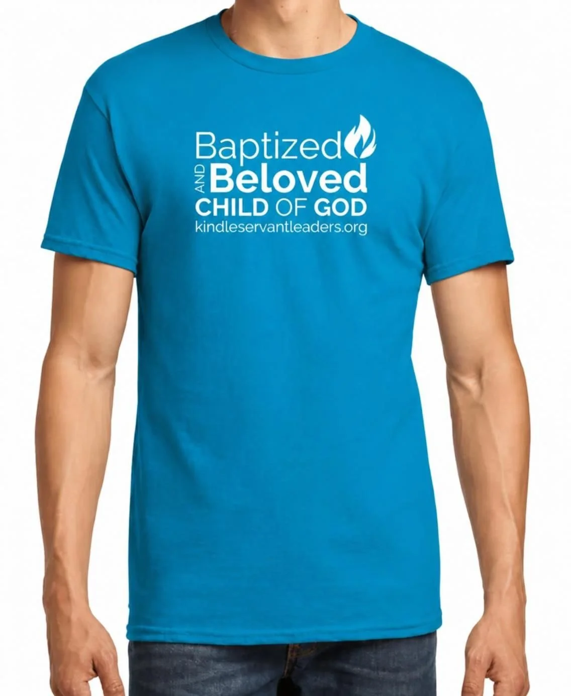 T-shirt (short-sleeved, sapphire, Baptized & Beloved Child of God)