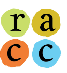 Four colorful circles with lowercase letters: 'r' in green, 'a' in yellow, 'c' in orange, and 'c' in blue.