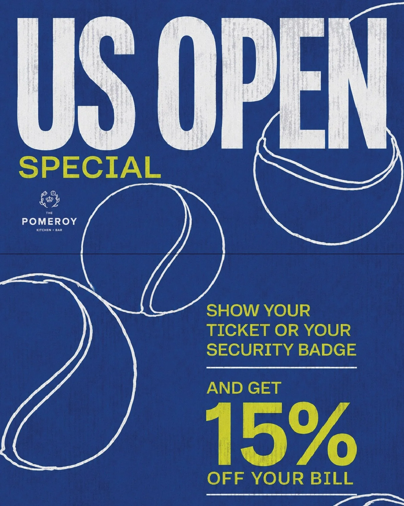 Heading to or from the US Open? Show your ticket or security badge at The Pomeroy and enjoy 15% off your bill.

Available during the tournament. See you after the match.

#ThePomeroy #Astoria #USOpen #USOpenSpecial #QueensEats AstoriaEats NYCHappyHou