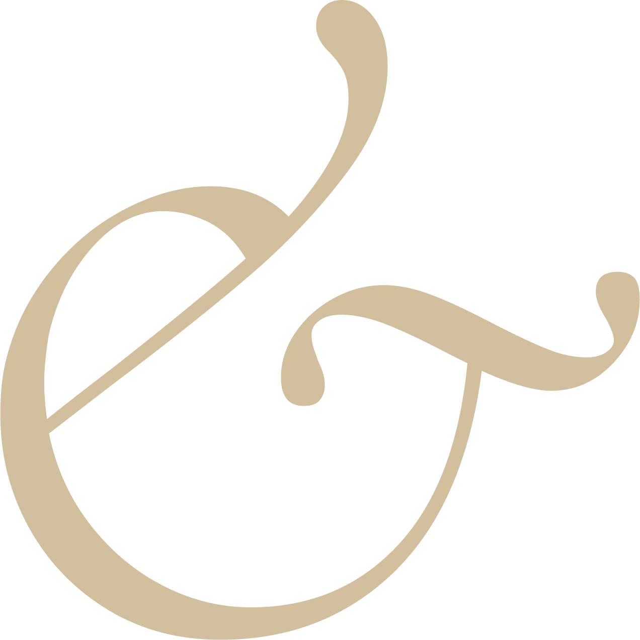 Decorative beige script letter 'C' on a transparent background.