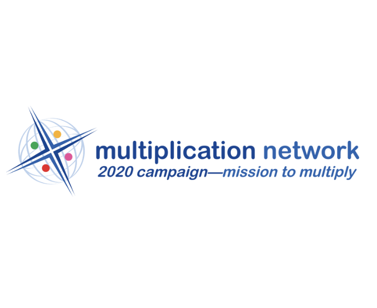 Logo for the multiplication network 2020 campaign with a globe and four colored dots.