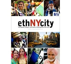 Cover of 'ethNYcity' magazine featuring diverse people, city scenes, and cultural images of New York City.