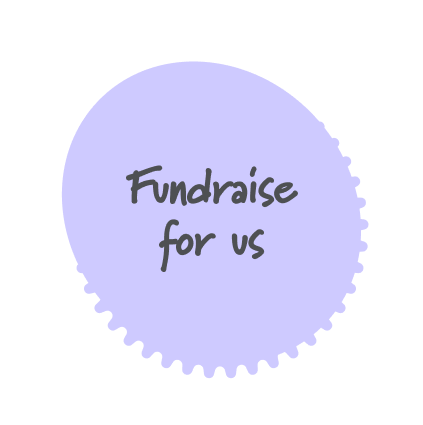 Purple circular sticker with scalloped edges and the text "Fundraise for us" written in gray, casual font.