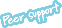 Text reading 'Peer Support' in light blue with a white cloud outline behind it.