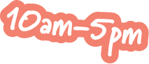 Text reading '10am-5pm' with a pink background and white lettering.