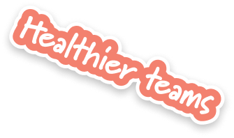 Stylized text reading 'Healthier Teams' in a playful font with a red and white color scheme.
