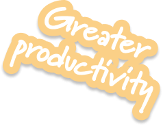 Text that says 'Greater productivity' in a stylized font.