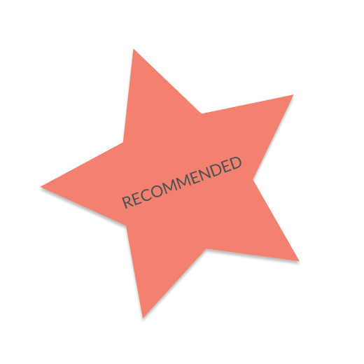 Pink star-shaped badge with the word 'RECOMMENDED' in the center.