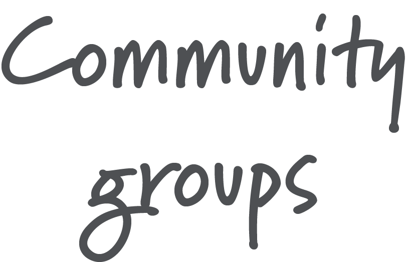 Text reading 'Community groups' written in a handwritten style.