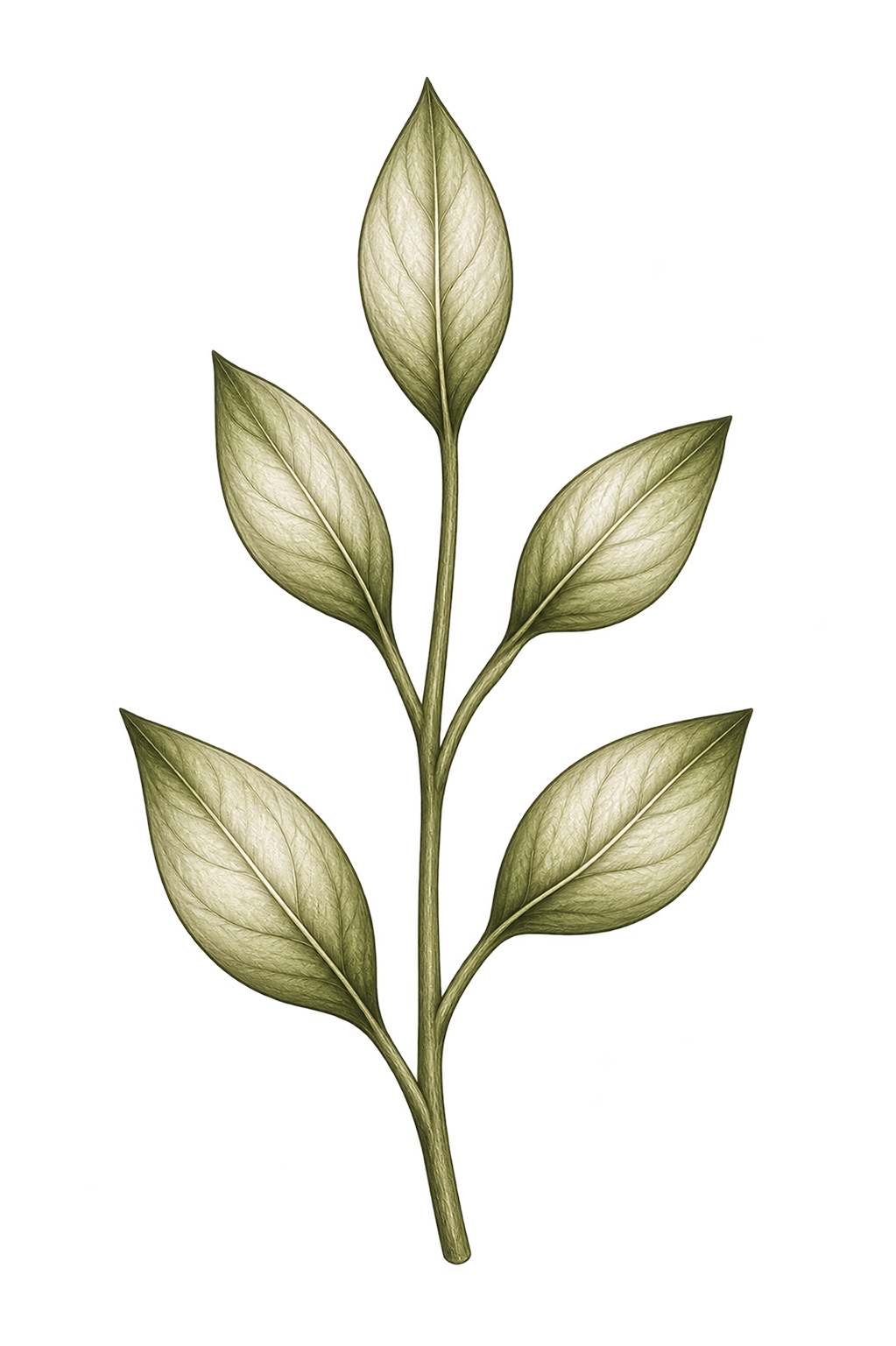 Digital illustration of a plant with a stem and several leaves.