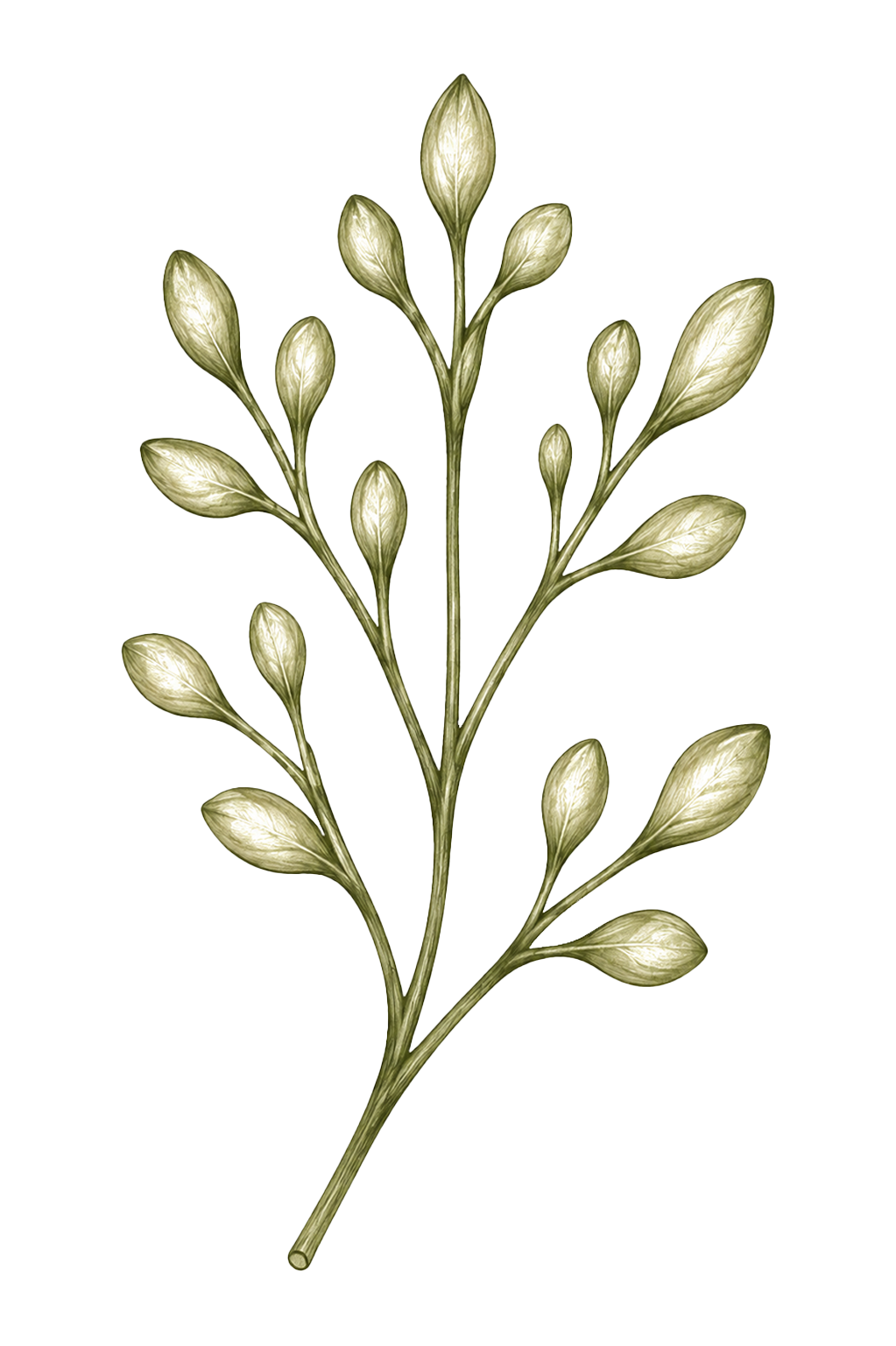 Illustration of a plant with multiple buds on a single stem against a black background.