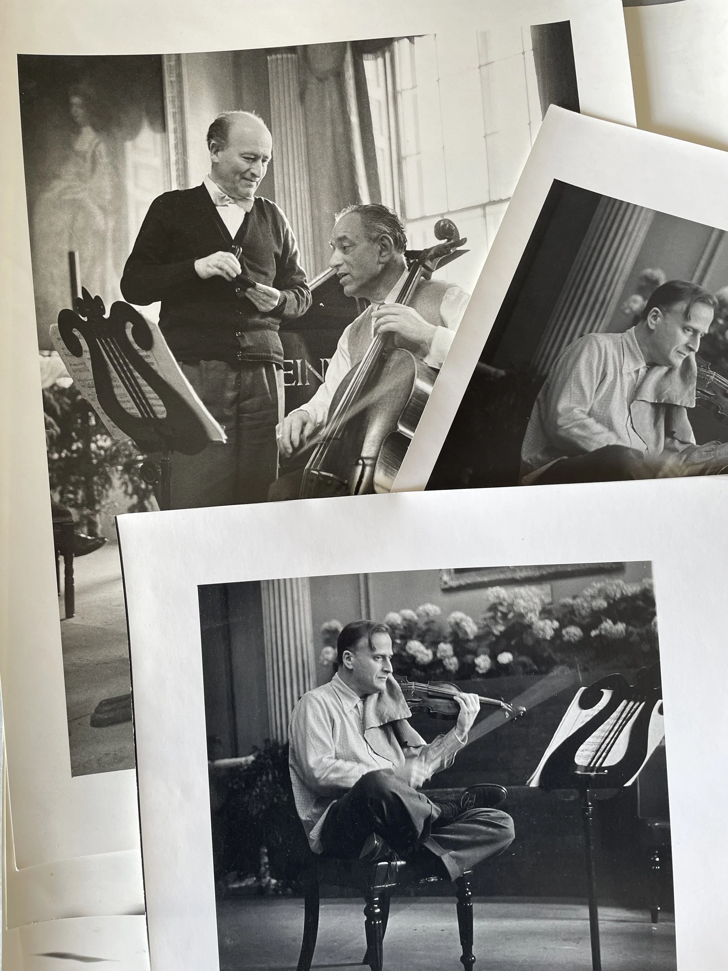 Photographs of Yehudi Menuhin, Gaspar Cassado, Louis Kentner and Leon Goossens by Axel Poignant, 1980