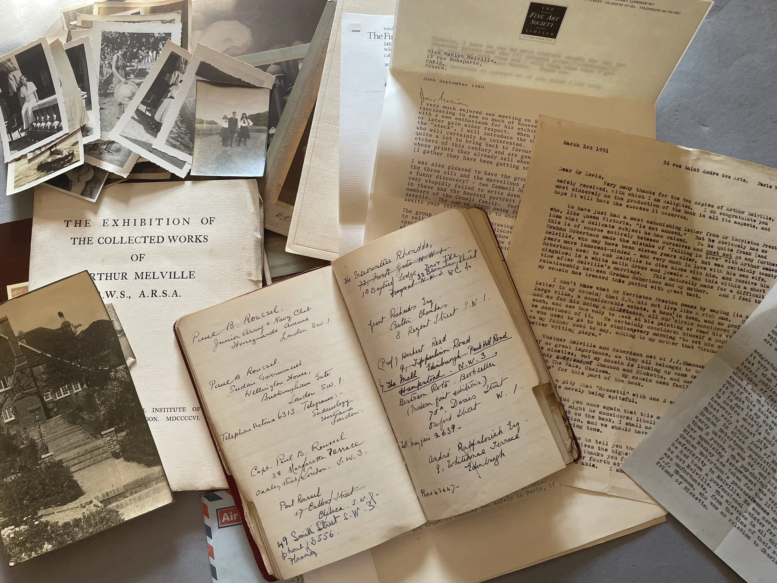 Archive of letters and photographs regarding the estates of artists, Arthur Melville and Theodore Roussell