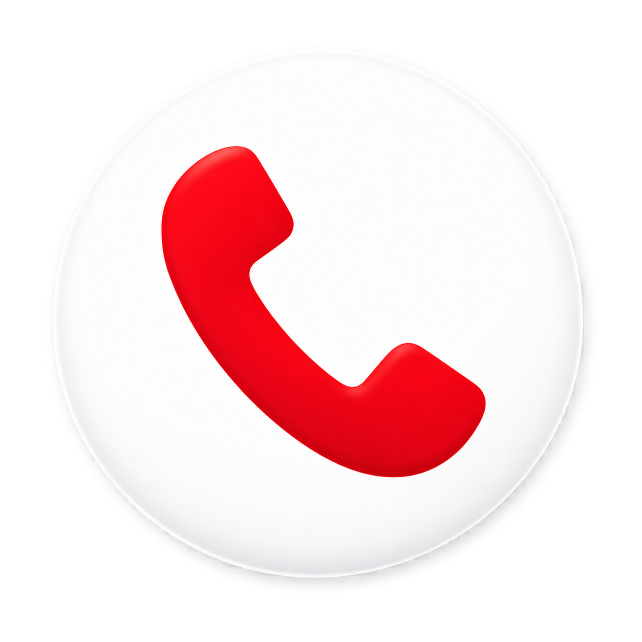 Red telephone receiver icon on a white circular background.