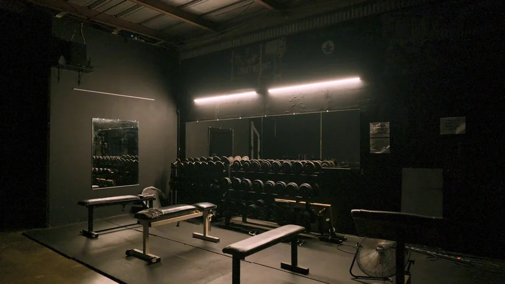 The Forge gym promo still, empty weight room