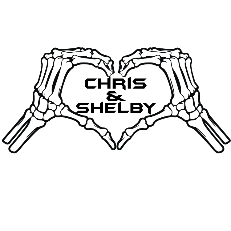 Skeleton hands forming a heart shape with a black background.