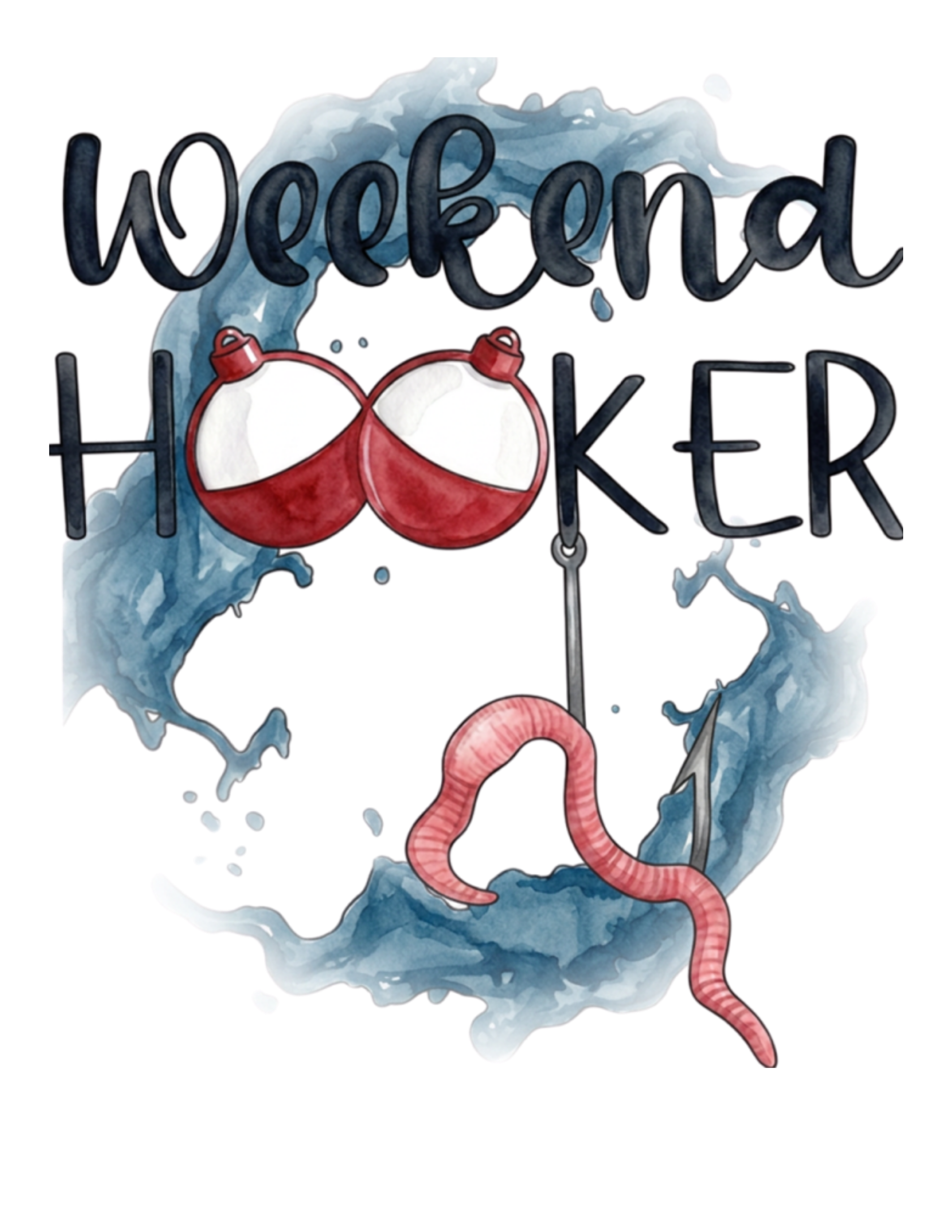 Illustration of the word 'weekend' with a blue splash behind it, a red and white juggling ball in the center, and a pink worm-like shape at the bottom.
